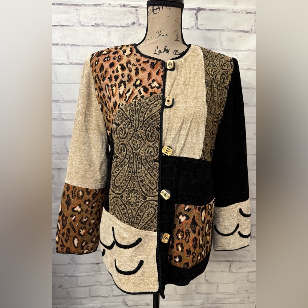 Indigo Moon Small Vintage 90’s Y2K Leopard Velvet Patchwork Jacket Boho Hippie